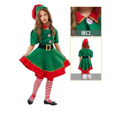 Christmas Kids Clothes Baby Cosplay Green Elf Santa Costume