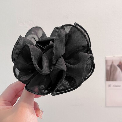 New Large Chiffon Claw Clip Hair Bow Large Size Black Fabric