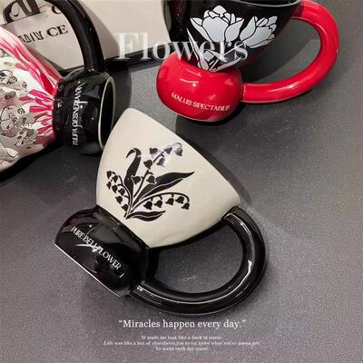 Female couple ceramic cup, floral mug, creative coffee cup