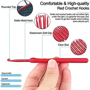 9Pcs Red Crochet Hooks Ergonomic Crochet Hook Set Soft Touch