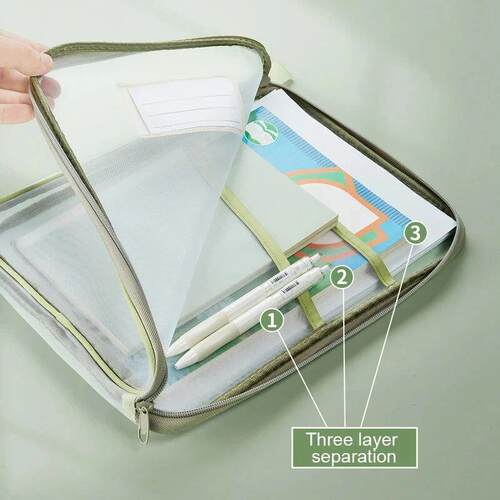 A4 Stationery Storage Bag Double-layer Mesh Zipper Bag Large