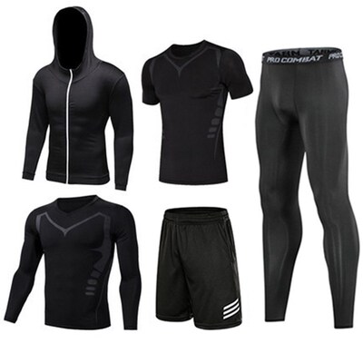 Fitness Suit Mens Five-Piece Set Quick-Drying Sweat-Absorbi