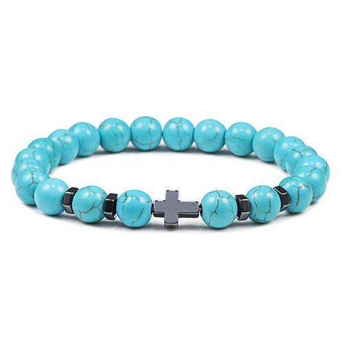 Prayer Men Natural Stone Wood Beads Rosary Hematite Cross Br