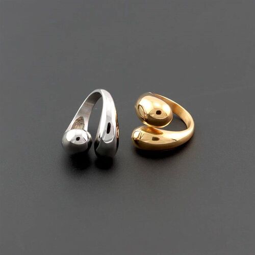 New Stainless Steel Water Drop Ring Statement Metalic Textur