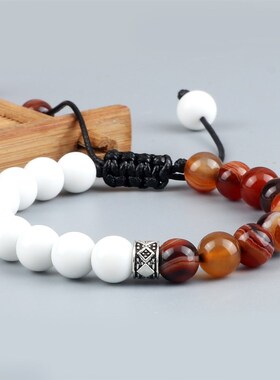 Trendy White Men Beads Bracelet Handmade Natural Tiger Eye