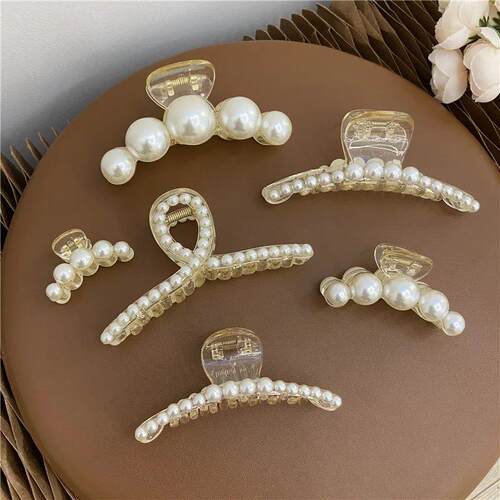 Elegant Big Pearl Hair Claws Clips for Women Big Size Acryli