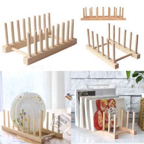 Wooden Kitchen Dish Drain Rack Dinnerware Storage Organizer