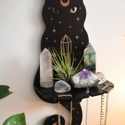 Cat Wall Crystal Shelf Cute Wooden Wall Shelf  Crystal Displ