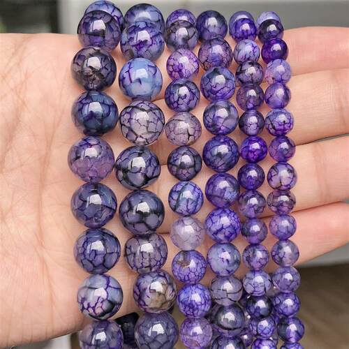 6/8/10mm Purple Dragon Vein Agates Beads Natural Stone Round