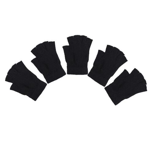 1Pair Unisex Black Half Finger Fingerless Gloves for Women a