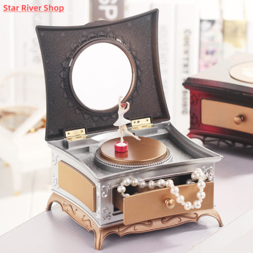 Makeup Mirror Jewelry Box Music Box Dancing Ballerina Drawer