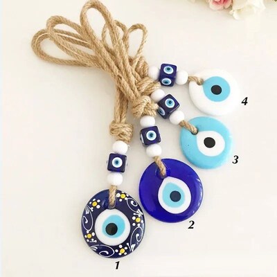 Lucky Eye Glass Blue Turkish Evil Eye Pendant Wall Hanging M