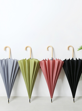 1骨小清新伞木柄直杆伞日系长柄人晴雨两用伞雨S伞纯色长柄伞
