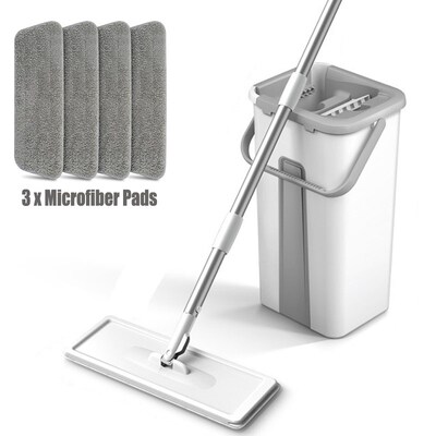 Household mop and bucket set Flat mops with wringer mop pads
