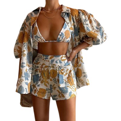 宽松衬衫吊带背心短裤三件套 Loose Shirt Vest Three Piece Set