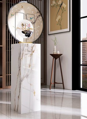 客厅落地摆件大理石雕塑摆台玄关电视柜沙发旁装饰品岩板花架底座