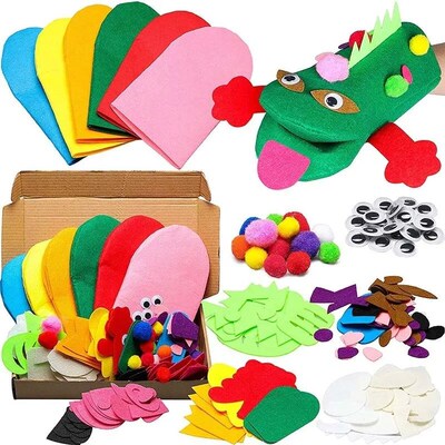 6Pcs Hand Puppet Making Kit for Kids Art Craft Felt Toys Mak