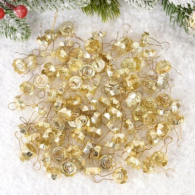 50Pcs Christmas Themed Metal Ornament Caps With Hangers Gold