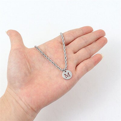 New Fashion Round A-Z Initial Letter Pendant Necklace Men