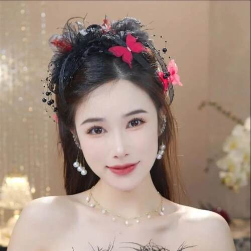 Women Luxury Autumn Winter French Style Flower Bead Feather