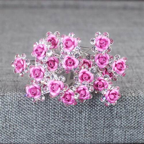20PCS Rose Flower Rhinestone Hair Clips Crystal Hair Pins fo