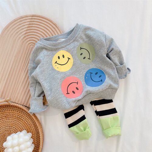 2022 Spring Kids Clothing Set Cartoon Long Sleeve Smile Blou