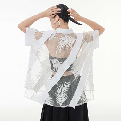 French Retro Perspective Lace Shirt Womens Summer Thin Loos