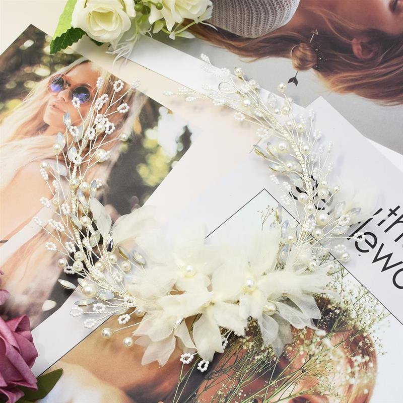 Handmade Pearl Bridal Headbands Hair Vine Yarn Flower Headdr图片