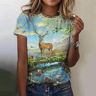 Summer Fashion Blouse Womens Tshirts 3d Wild Animals Theme