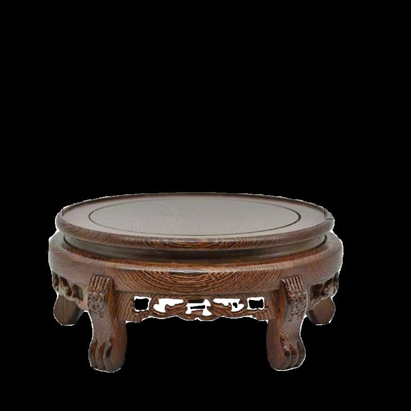 实木红木鸡翅木奇石花盆花瓶摆件托架大水缸鱼缸酒坛虎头圆形底座,家居饰品,木雕,淘宝优惠券,粉丝福利购,淘宝优惠卷