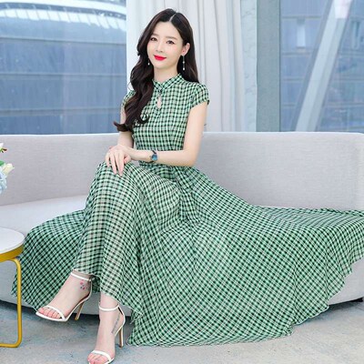 Summer chiffon dress, womens long to ankle, new style green