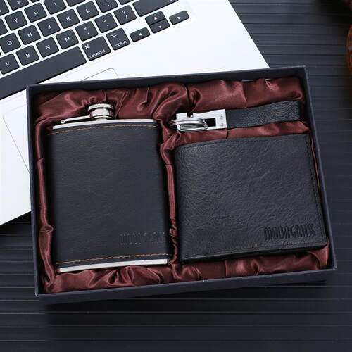 3pcs Man flagon Leather wallet Key buckle Gift Set boyfriend