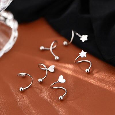Stainless Steel Spiral Twisted Lip Ring Tongue Piercing Hear