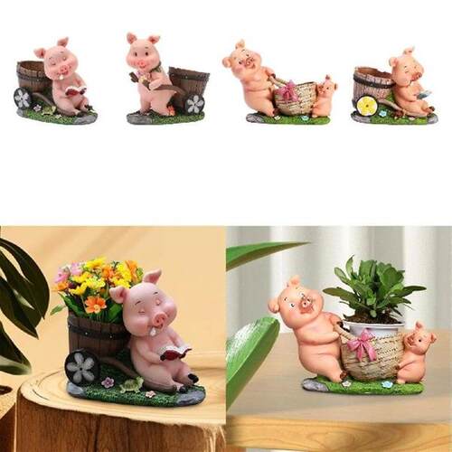 Pig Statue Flowerpot Modern Cartoon Decorative Cute Desk