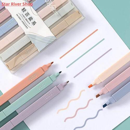 6pcs/Set Colorful Highlighter Pen Double Head Marker Station