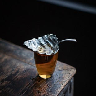 草木祠 茶隔树叶茶漏功夫茶具过滤公杯 手工锡制茶滤茶叶