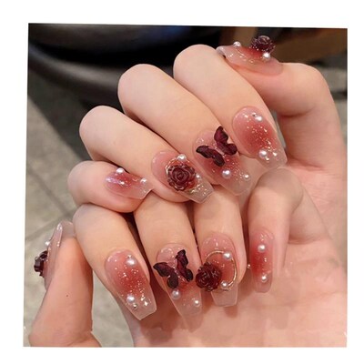 24pcs/box Fake Nails Press on Short Reusable with Designs Se