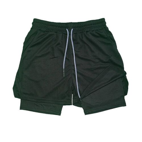 Mens Double Layer Fitness Shorts Drawstring Mesh  Elastic W