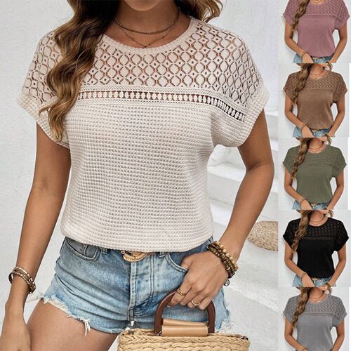 2025 Womens Top Shoulder Mesh Hollow Breathable All-match S