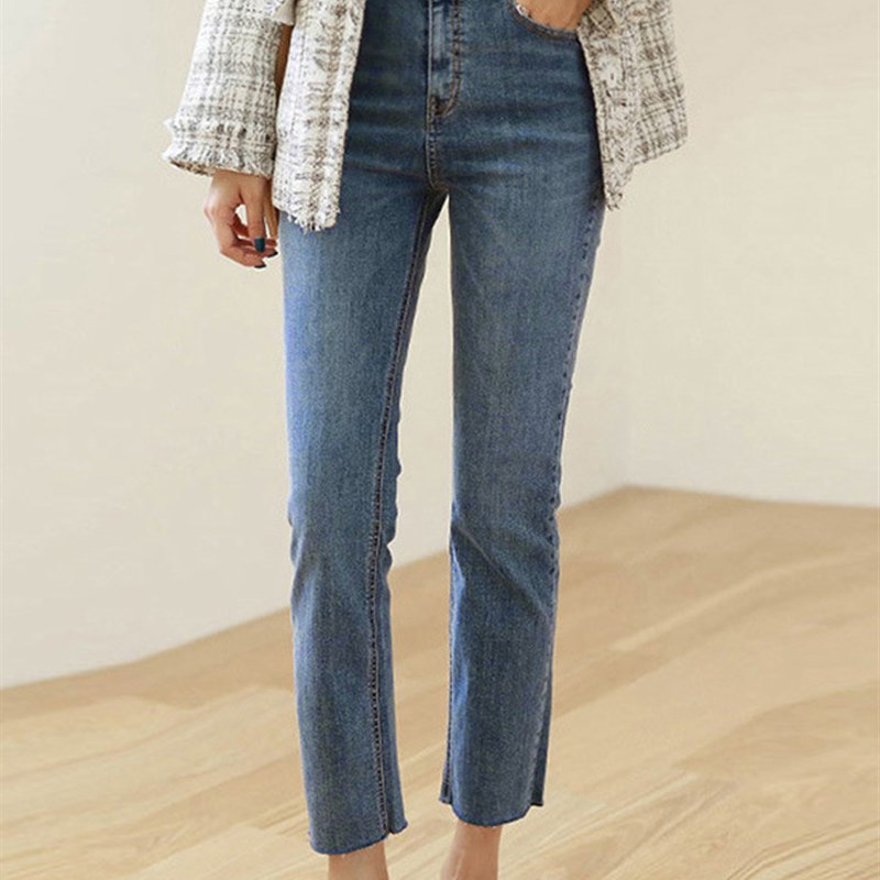 Jeans Women High Waist Setwear Ankle Length Denim Pants Capr图片