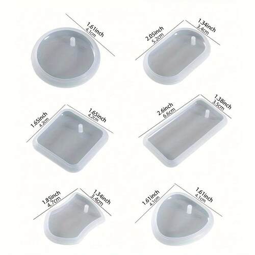 6pcs/set Silicone Keychain Mold Set Round & Rectangle Pendan