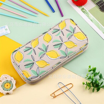 Lemon Patterned Doublelayered Knitting Needle Storage Bag 25
