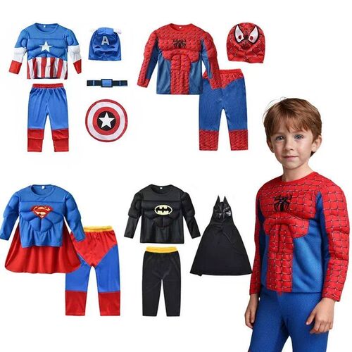 Spiderman Boys Girls Muscle Costumes with Mask Cloak Movie