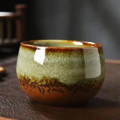 2 Pcs/Set Retro Firewood Burning Coarse Pottery Tea Bowl