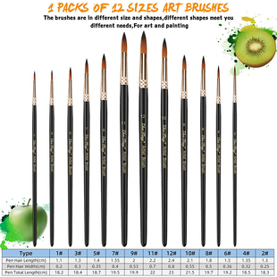 Set Brushes Paint Point Brush Round Professional 12pcs