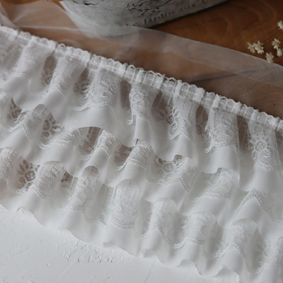 12CM Wide White Black Three Layers 3D Pleated Mesh Chiffon F