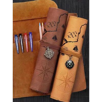1PC Creative Treasure Map Retro Pencil Case Leather Large Ca