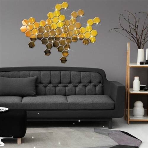 12Pcs 3D Mirror Wall Sticker Home Decor Hexagon Decorations