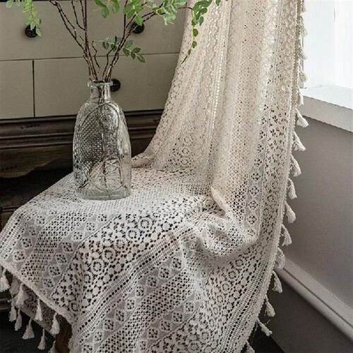 1PC Rustic Tulle Curtains Road Pocket Kitchen Cotton Lace