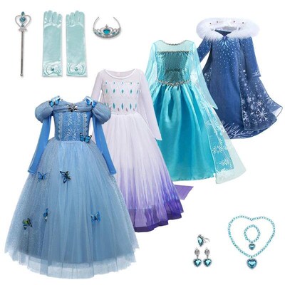 Anna Elsa Princess Dress for Girls Fantasia Carnival Party K